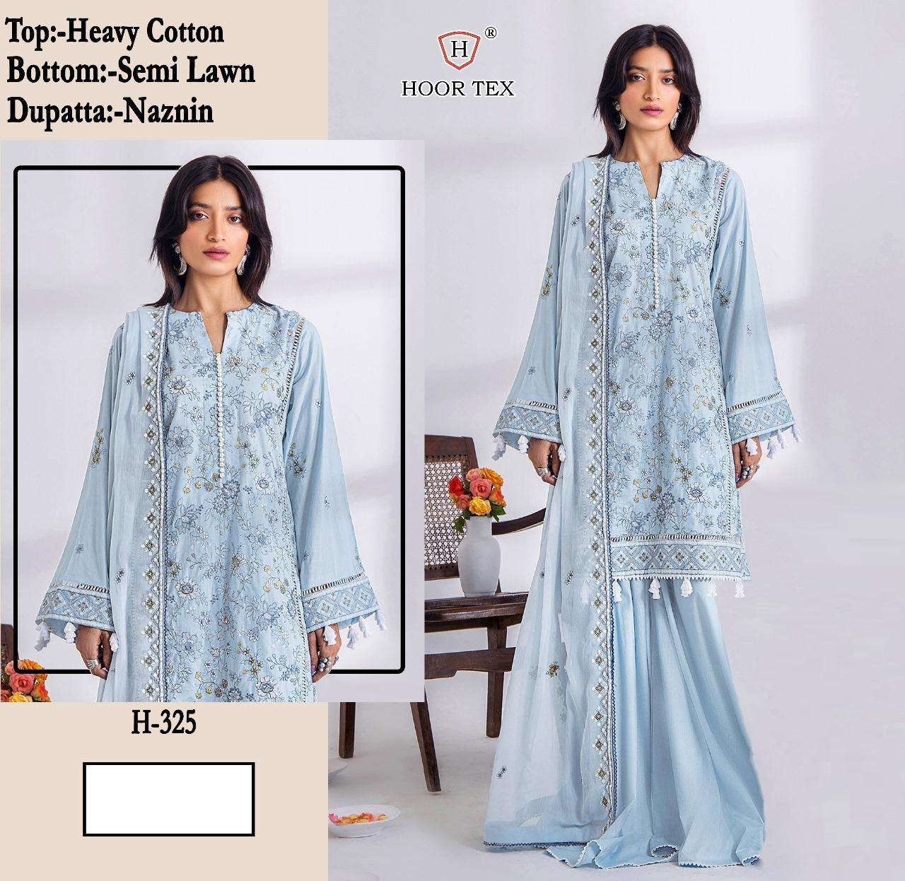 H-325 HIT DESIGN BY HOOR TEX DESIGNER COTTON EMBROIDERED PAKISTANI DRESS