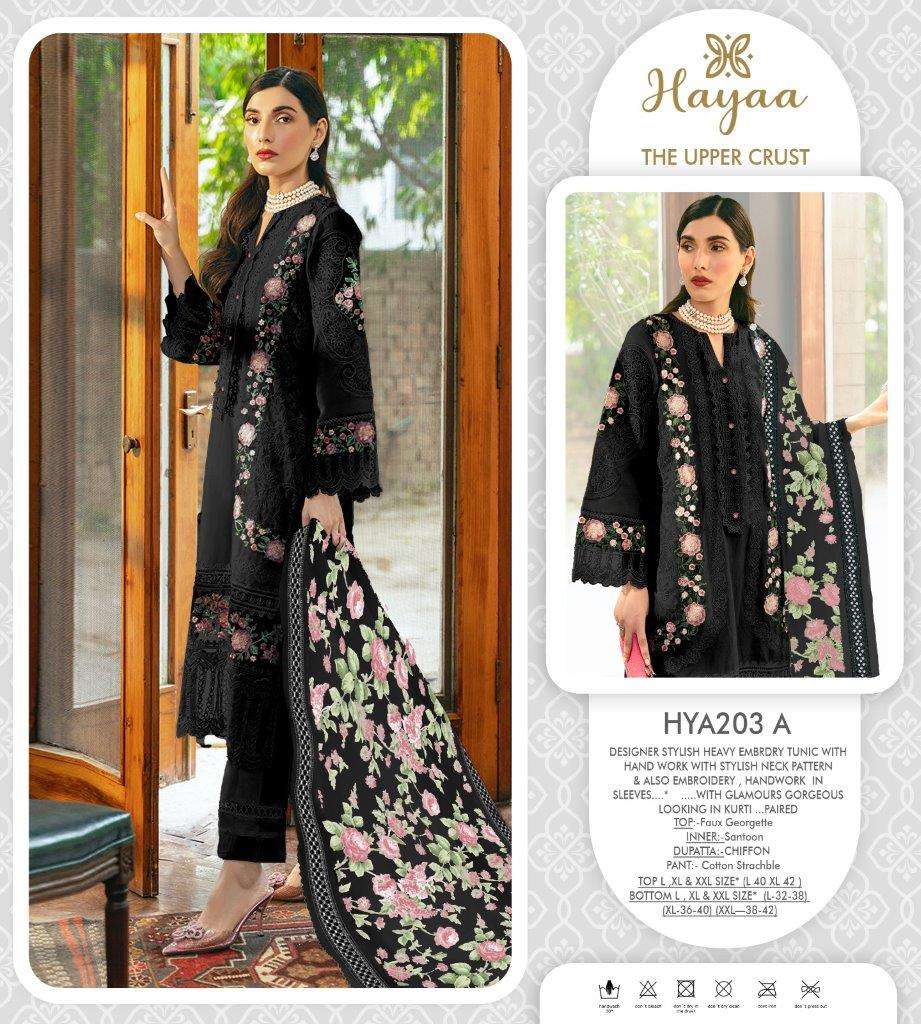 HAYAA 203 COLOURS BY SAFA CREATION DESIGNER FAUX GEORGETTE PAKISTANI DRESSES