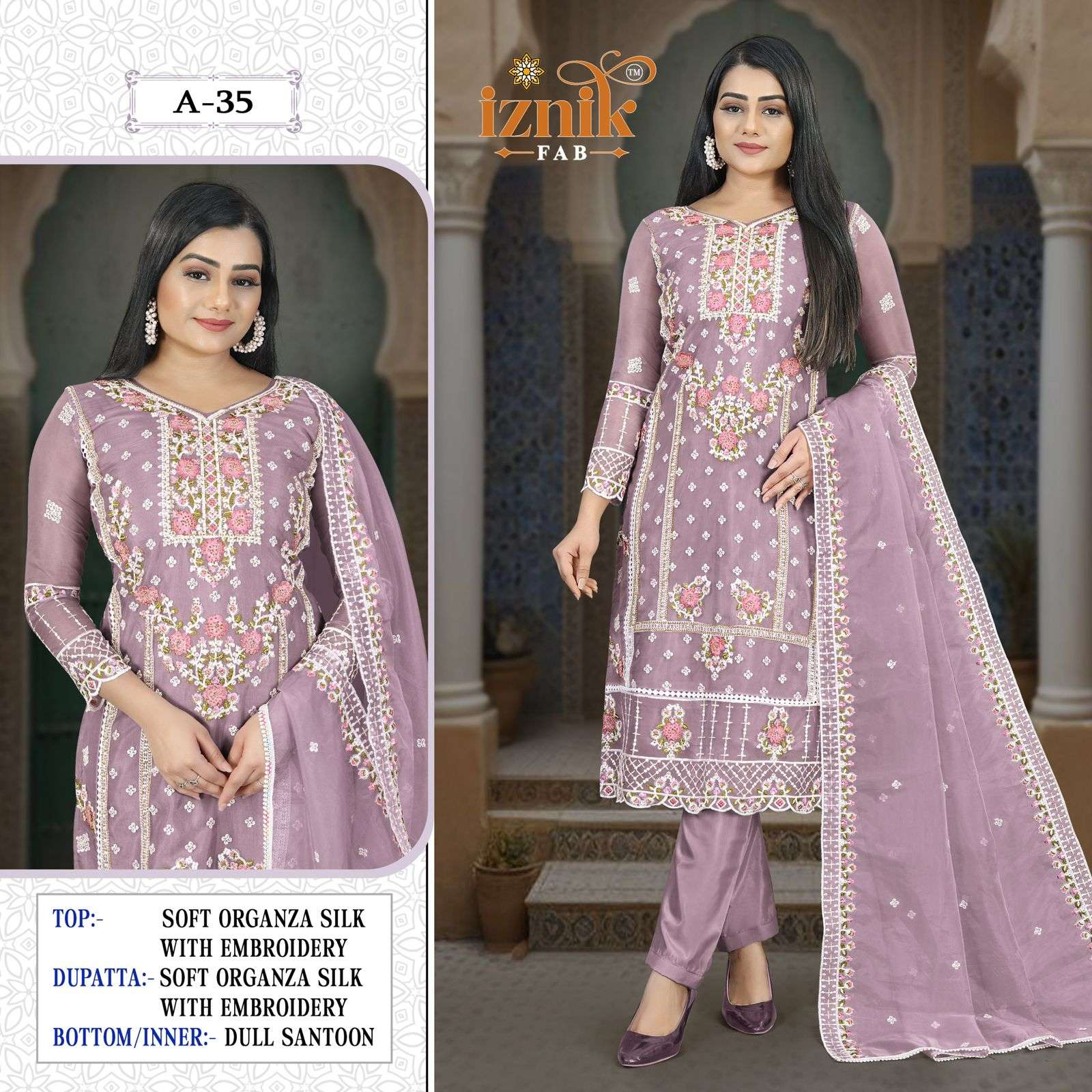 IF-35 COLOURS BY IZNIK FAB DESIGNER ORGANZA EMBROIDERY PAKISTANI DRESSES