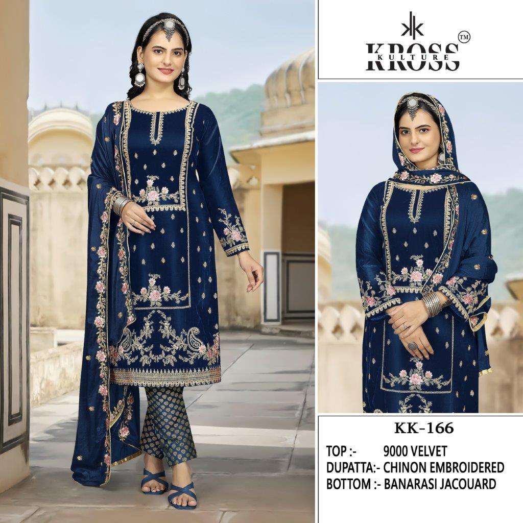 KK 166 NX BY KROSS KULTURE DESIGNER HEAVY VELVET EMBROIDERY DRESSES