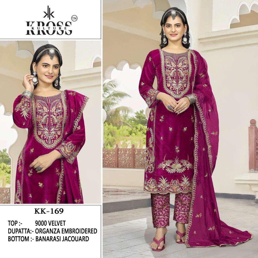 KK 169 NX BY KROSS KULTURE DESIGNER HEAVY VELVET EMBROIDERY DRESSES