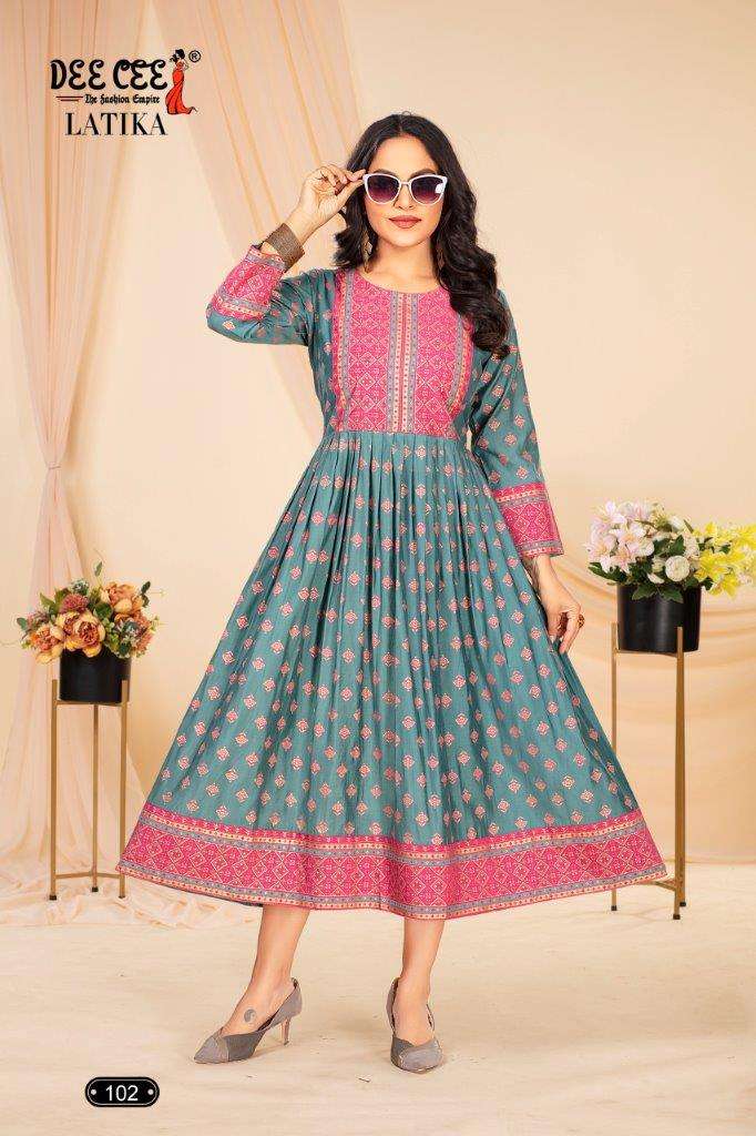 LATIKA BY DEE CEE 1001 TO 1006 SERIES DESIGNER FANCY CHANDERI PRINT KURTIS