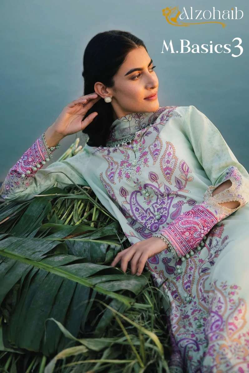 M.BASICS VOL-03 BY ALZOHAIB HEAVY EMBROIDERED COTTON PAKISTANI DRESSES