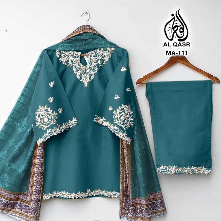 MA-111 COLOURS BY AL QASR DESIGNER ROMAN SILK PAKISTANI DRESSES