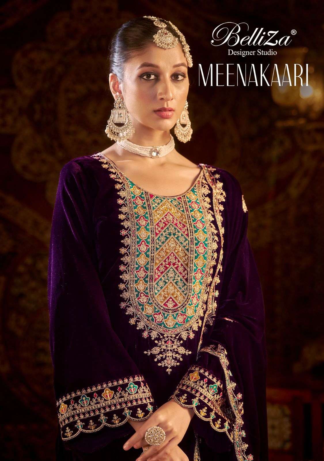 MEENAKAARI BY BELLIZA 983-001 TO 983-004 SERIES PURE VELVET PRINT DRESSES