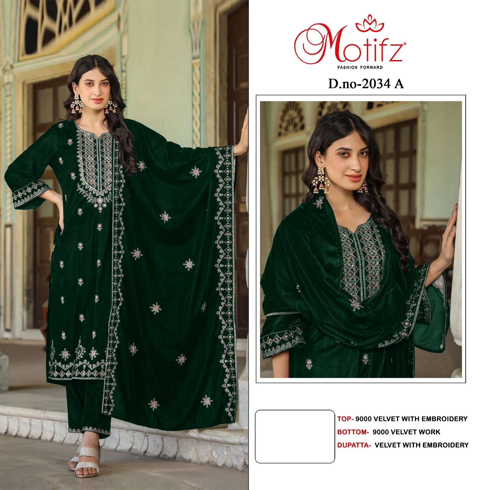 MOTIFZ 2034 COLOURS BY MOTIFZ DESIGNER VELVET EMBROIDERY PAKISTANI DRESSES