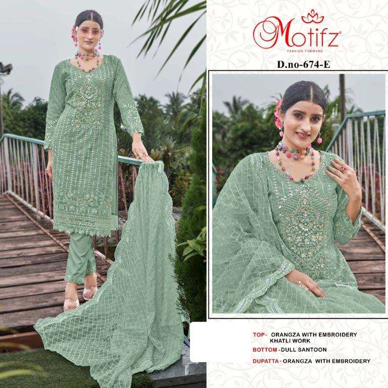 MOTIFZ 674 COLOURS BY MOTIFZ DESIGNER ORGANZA EMBROIDERY PAKISTANI DRESSES