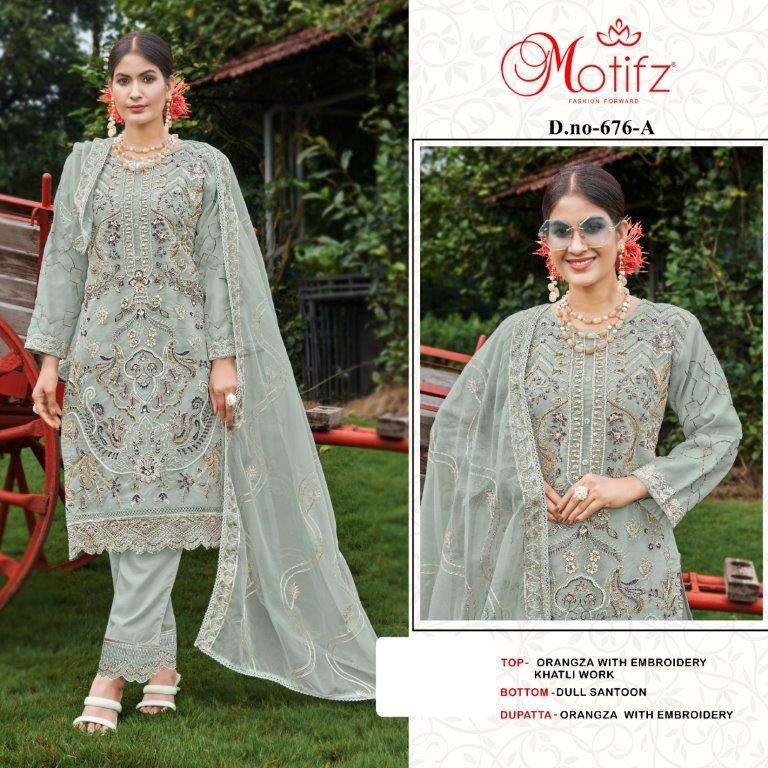 MOTIFZ 676 COLOURS BY MOTIFZ DESIGNER ORGANZA EMBROIDERY PAKISTANI DRESSES