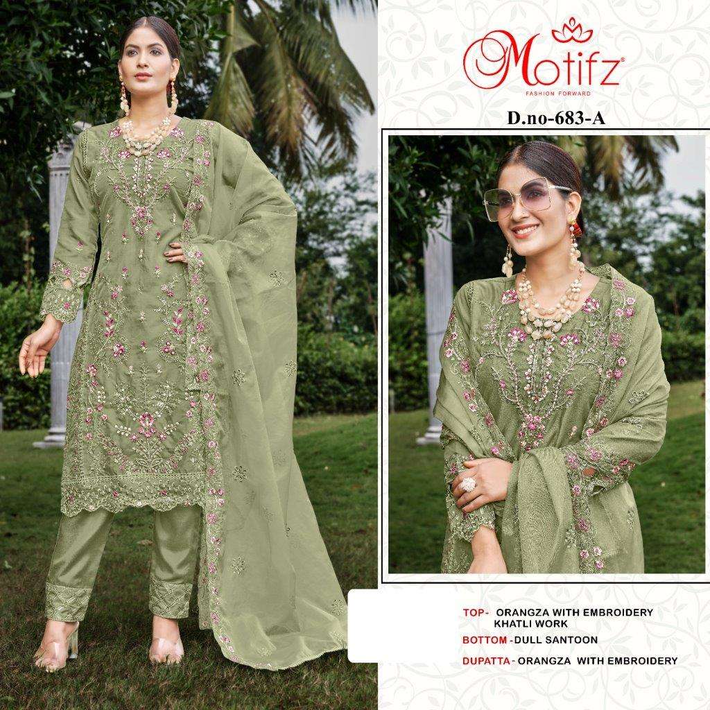 MOTIFZ 683 COLOURS BY MOTIFZ DESIGNER ORGANZA EMBROIDERY PAKISTANI DRESSES