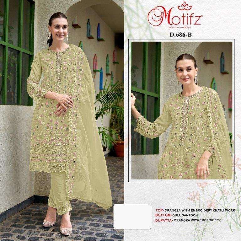 MOTIFZ 686 COLOURS BY MOTIFZ DESIGNER ORGANZA EMBROIDERY PAKISTANI DRESSES