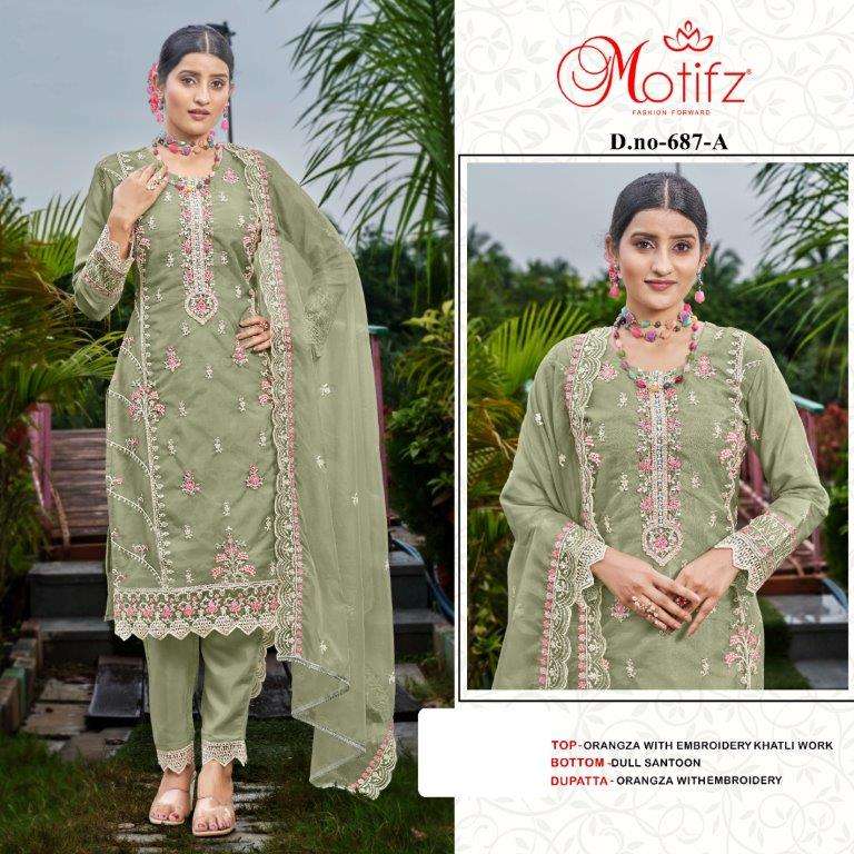 MOTIFZ 687 COLOURS BY MOTIFZ DESIGNER ORGANZA EMBROIDERY PAKISTANI DRESSES