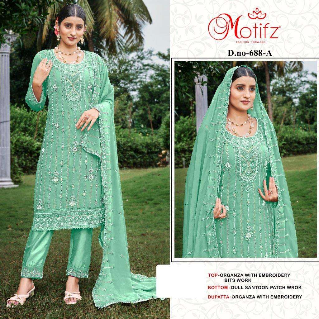 MOTIFZ 688 COLOURS BY MOTIFZ DESIGNER ORGANZA EMBROIDERY PAKISTANI DRESSES