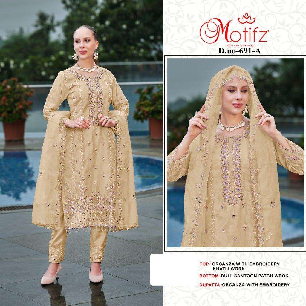 MOTIFZ 691 COLOURS BY MOTIFZ DESIGNER ORGANZA EMBROIDERY PAKISTANI DRESSES