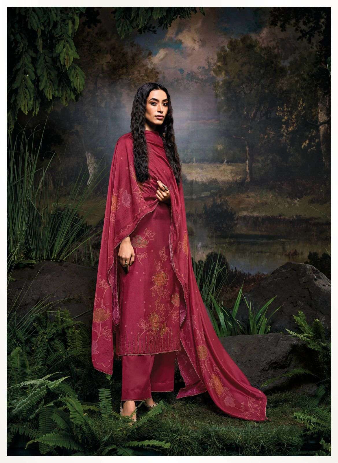 NAINSI BY GANGA FASHIONS C2129 TO C2134 HEAVY PREMIUM RUSSIAN SILK PRINTED WITH EMBROIDERED DRESSES