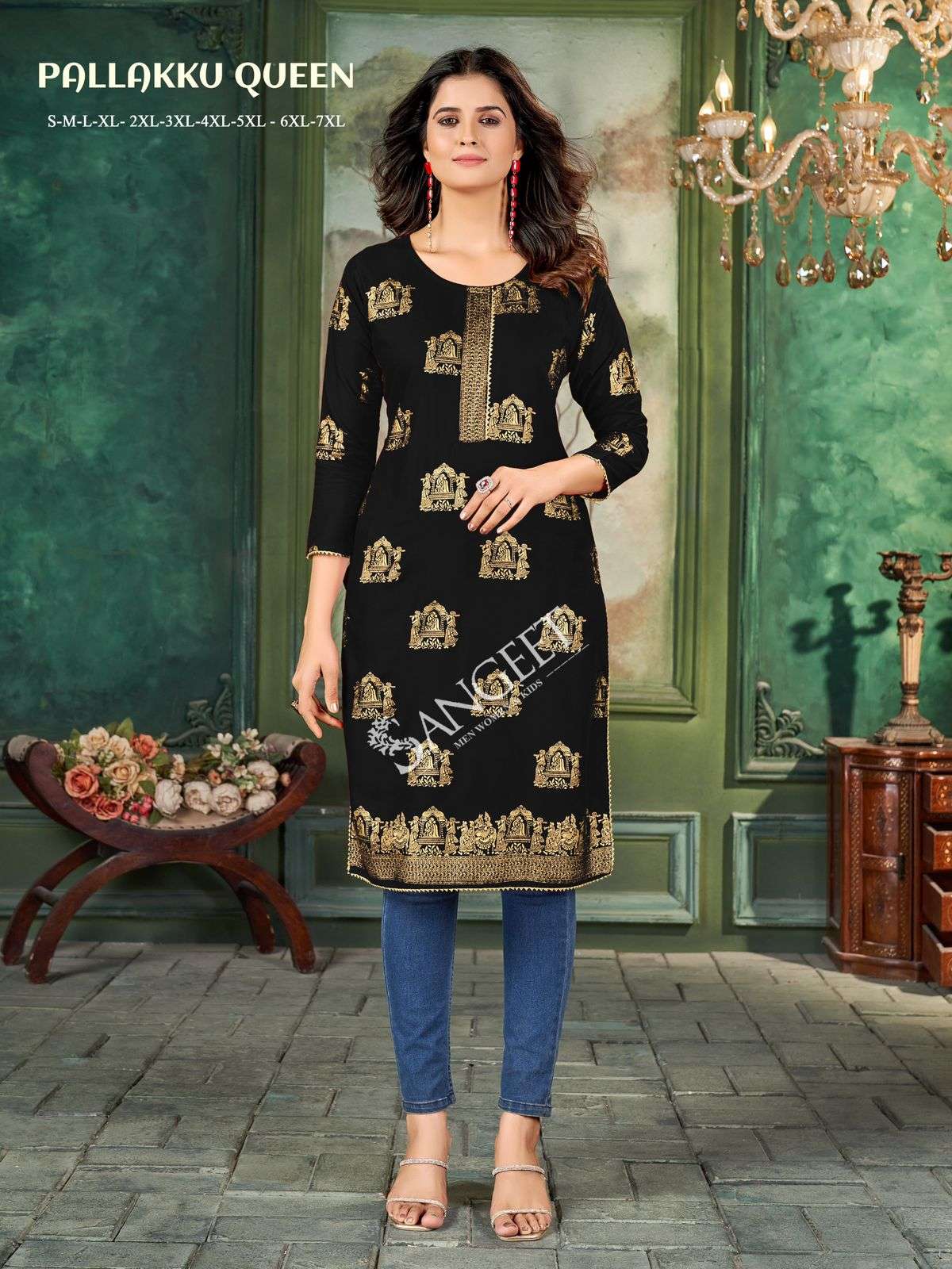 PALLAKKU QUEEN BY ASLIWHOLESALE DESIGNER RAYON GOLD KHADI SEQUENCE KURTIS