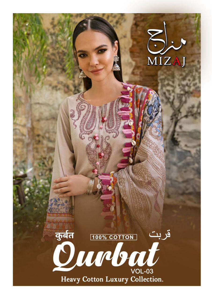 QURBAT VOL-03 BY MIZAJ 1001 TO 1006 DESIGNER REAL COTTON PRINTED DRESSES