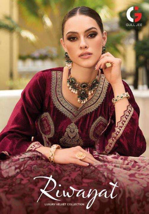 RIWAYAT BY GULL JEE 1001 TO 1006 SERIES VELVET EMBROIDERY DRESSES