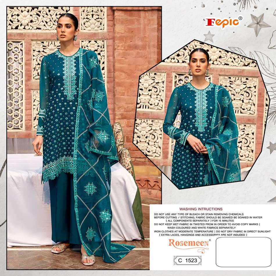 ROSEMEEN C-1523 BY FEPIC DESIGNER GEORGETTE EMBROIDERED PAKISTANI DRESSES