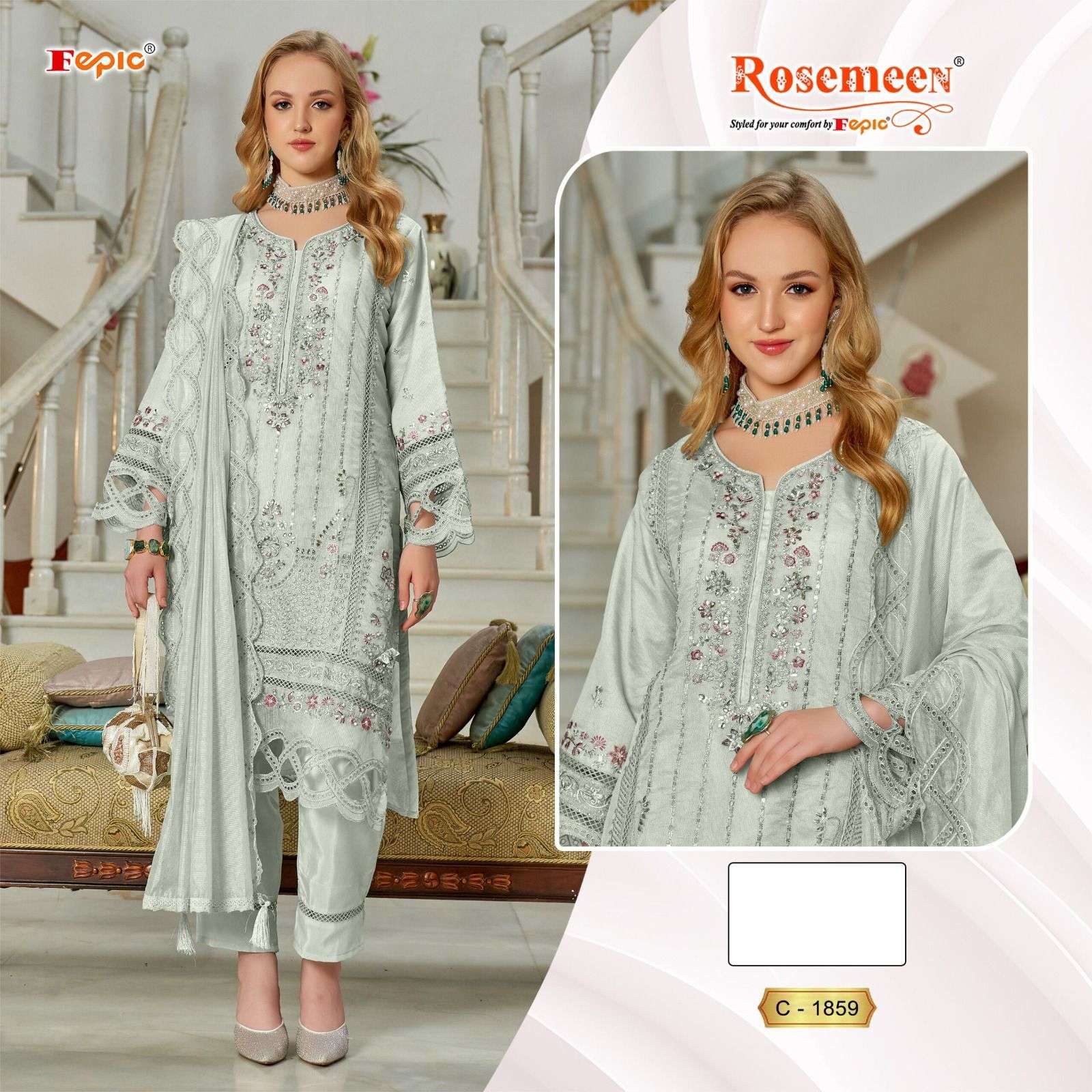 ROSEMEEN C-1859 BY FEPIC DESIGNER PURE KOTA CHECKS EMBROIDERY DRESSES