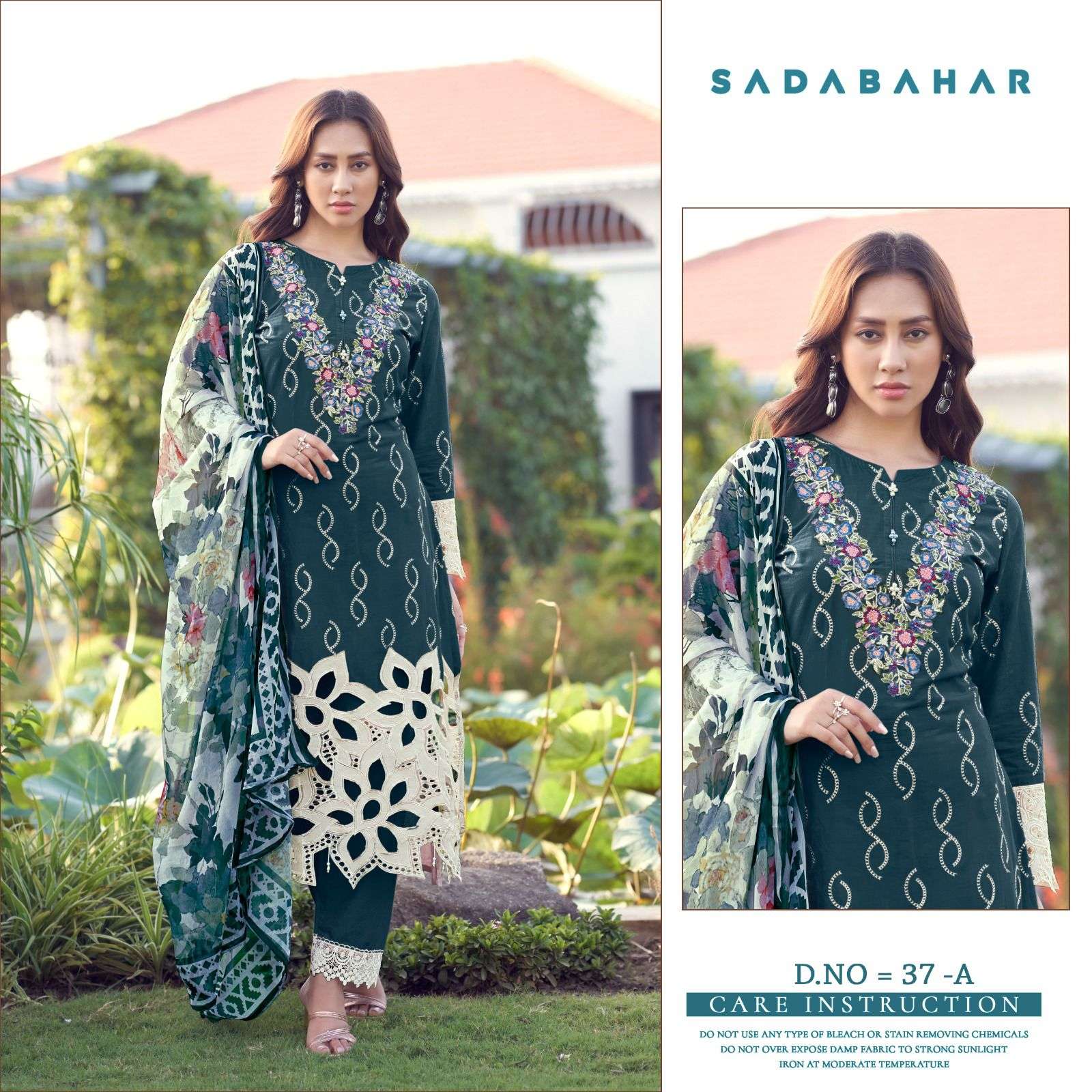 SADABAHAR-37 BY ASLIWHOLESALE LAWN EMBROIDERY PAKISTANI DRESSES