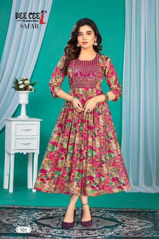 SAFAR BY DEE CEE 1001 TO 1006 SERIES DESIGNER FANCY VATICAN PRINT KURTIS