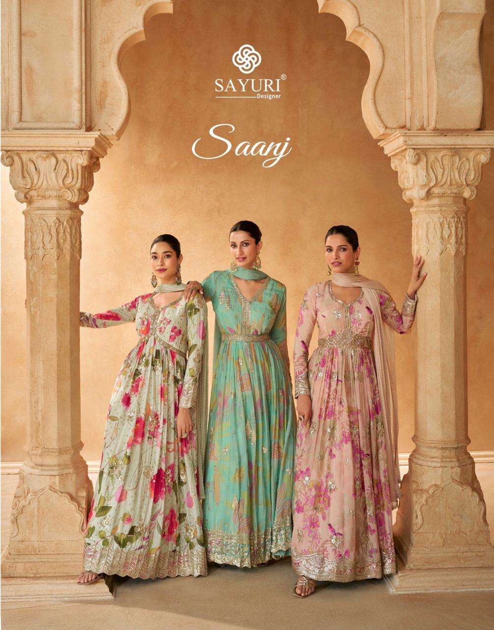 SANJH BY SAYURI 5643 TO 5645 SERIES HEAVY CHINON SILK EMBROIDERED DRESSES