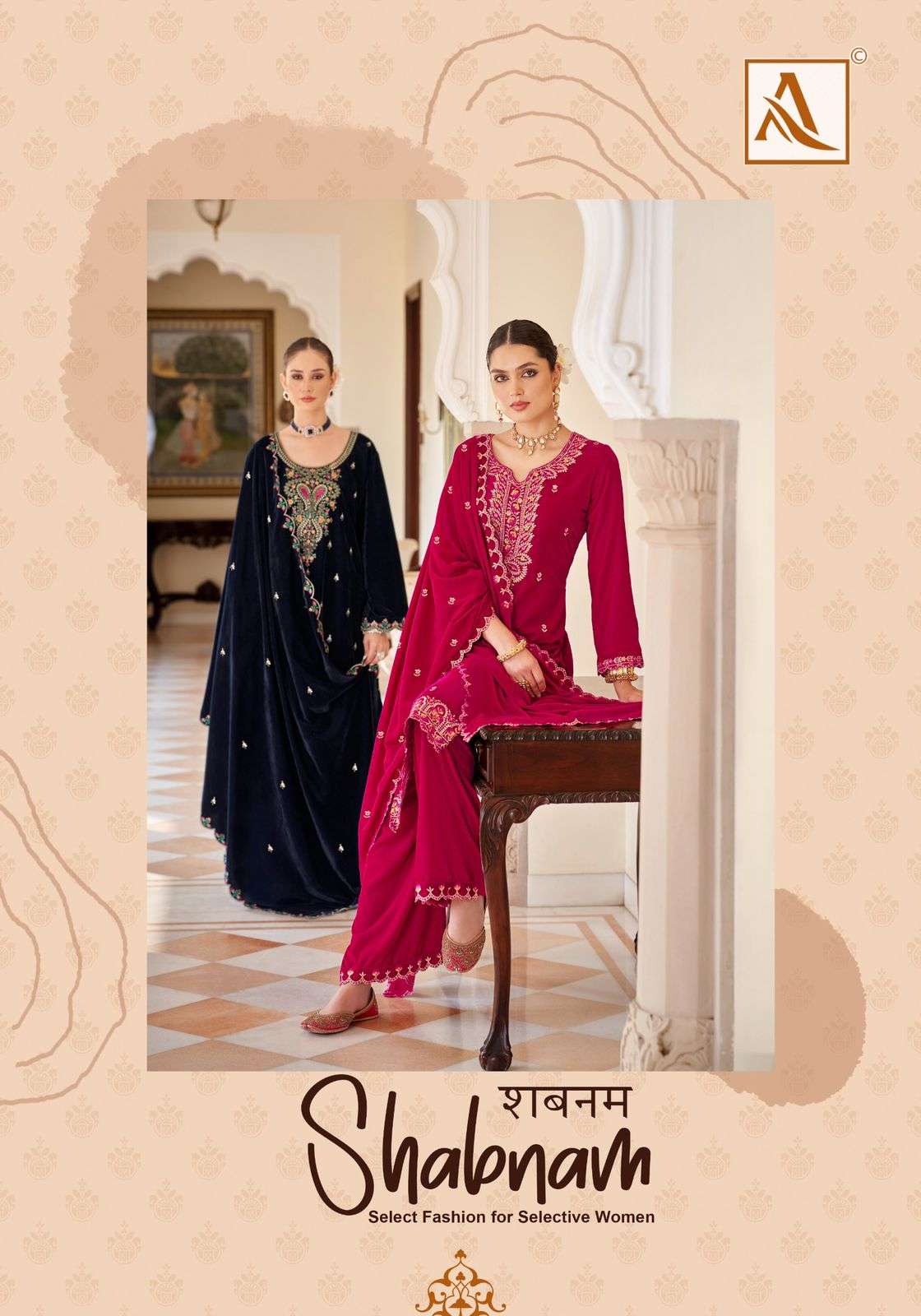 SHABNAM BY ALOK SUIT 1602-001 TO 1602-004 SERIES VELVET DESIGNER PRINTED DRESSES