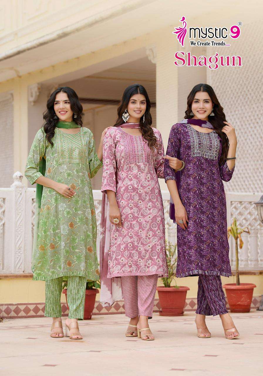 SHAGUN VOL-08 BY MYSTIC 9 8001 TO 8008 SERIES FANCY RAYON FOIL PRINT DRESSES