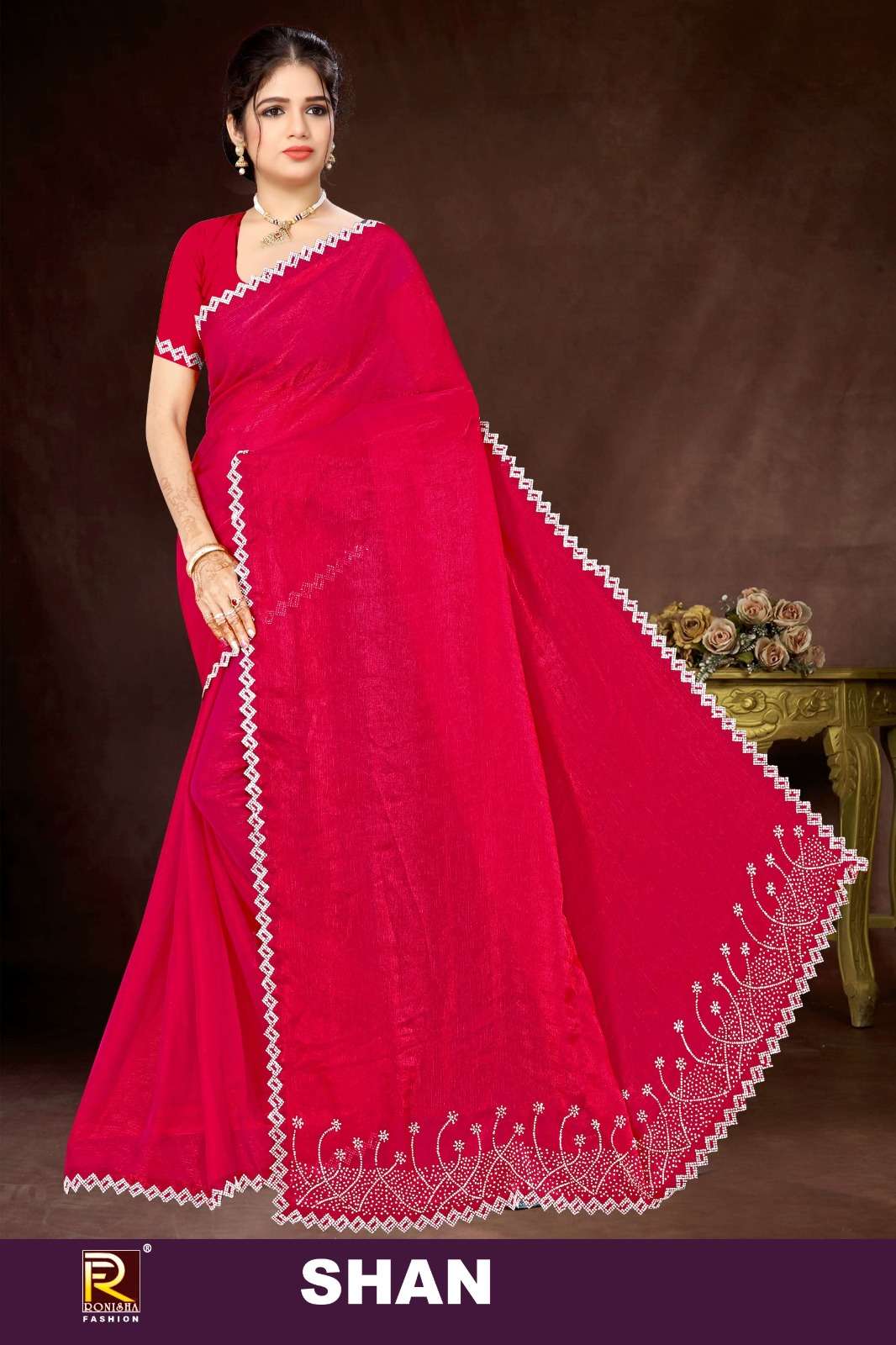 SHAN BY RONISHA FASHION DESIGNER FANCY SHIMER DIAMOND WORK SAREES