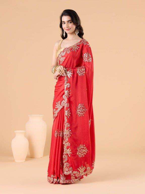 SI-8765 BY ASLIWHOLESALE PREMIUM DIMOND CHINON SILK SAREES