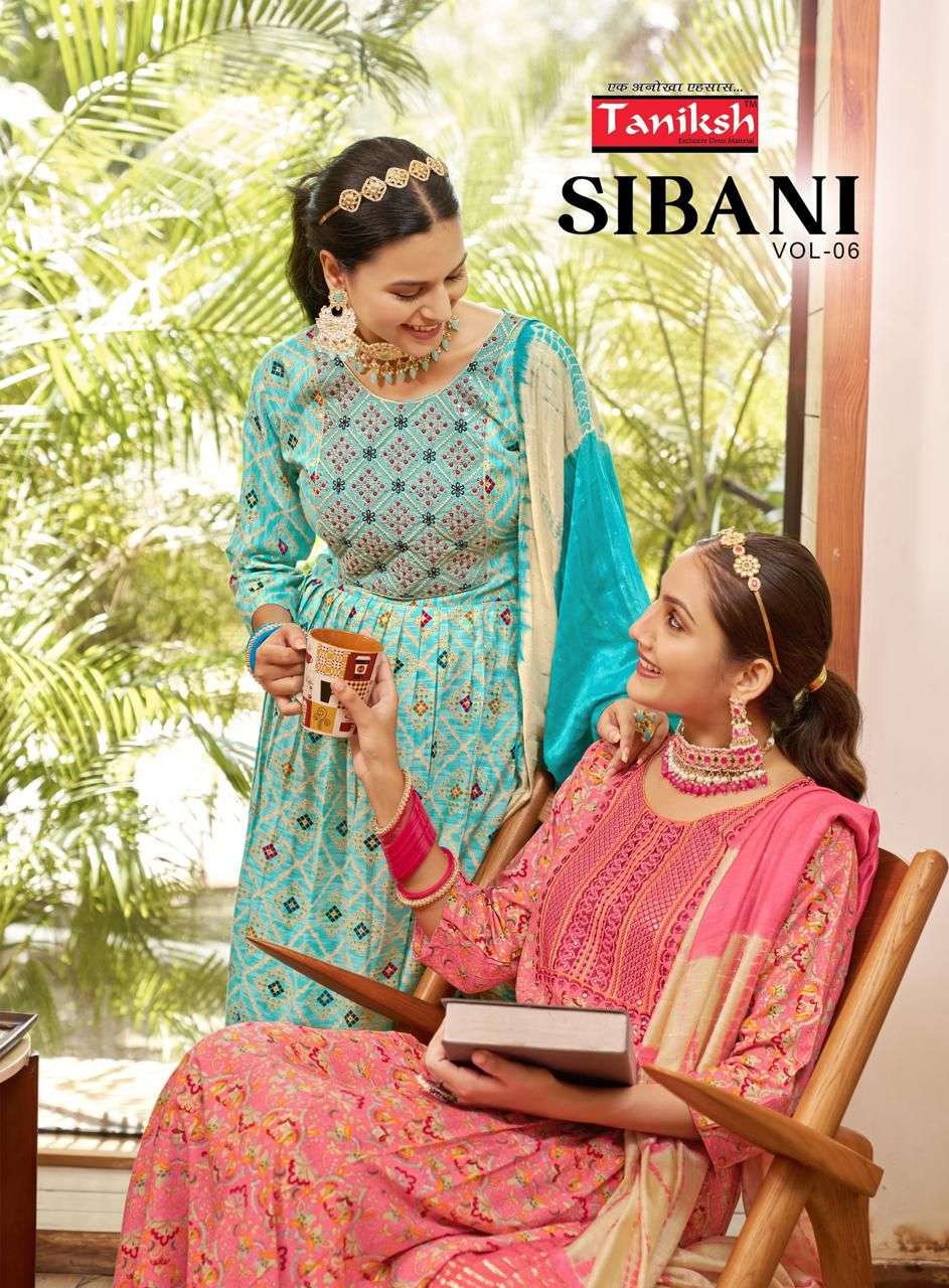 SIBANI VOL-06 BY TANIKSH 6001 TO 6008 SERIES DESIGNER RAYON STITCHED DRESSES