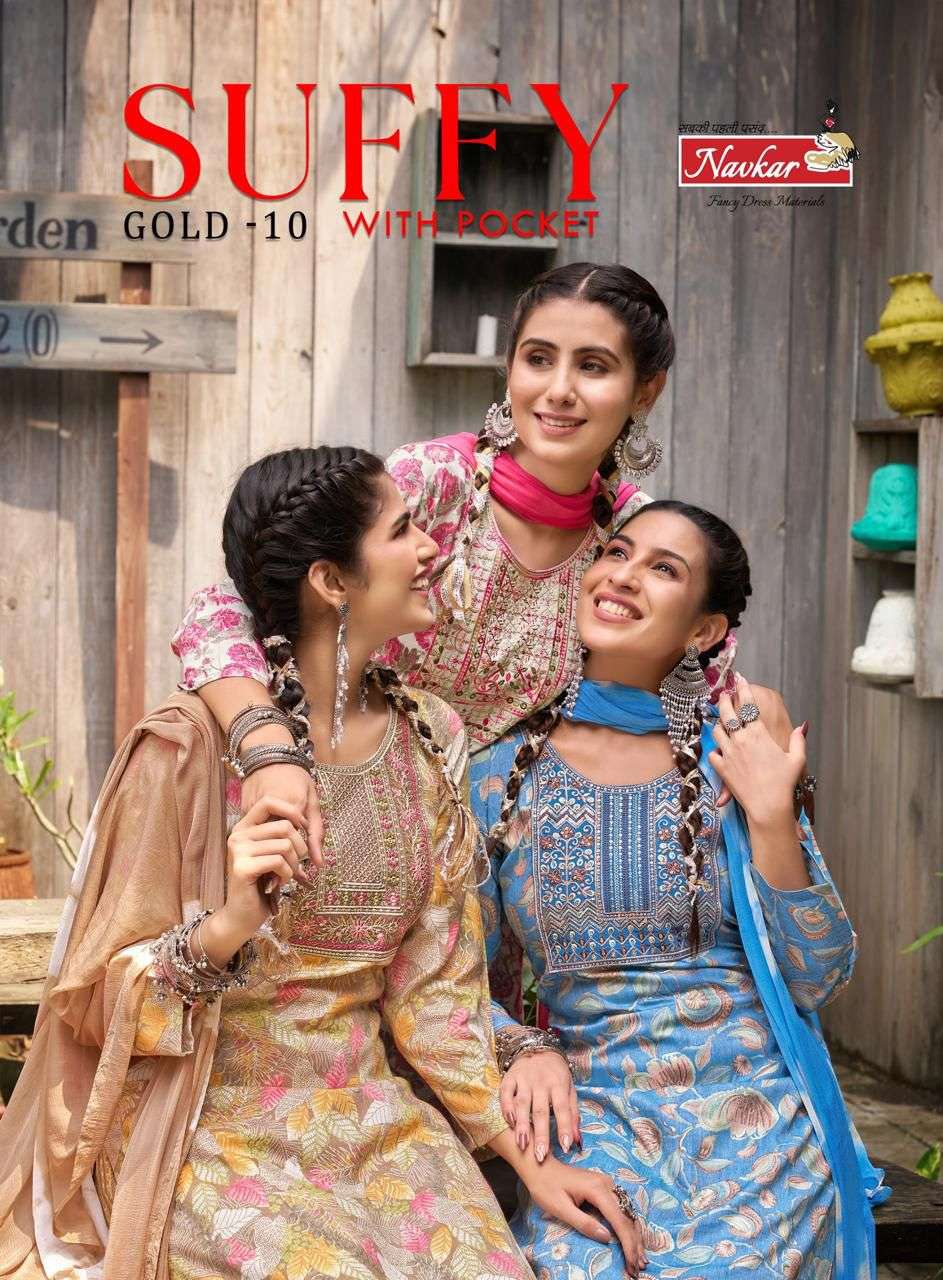 SUFFY GOLD VOL-10 BY NAVKAR 1001 TO 1008 SERIES RAYON EMBROIDERY STITCHED DRESSES