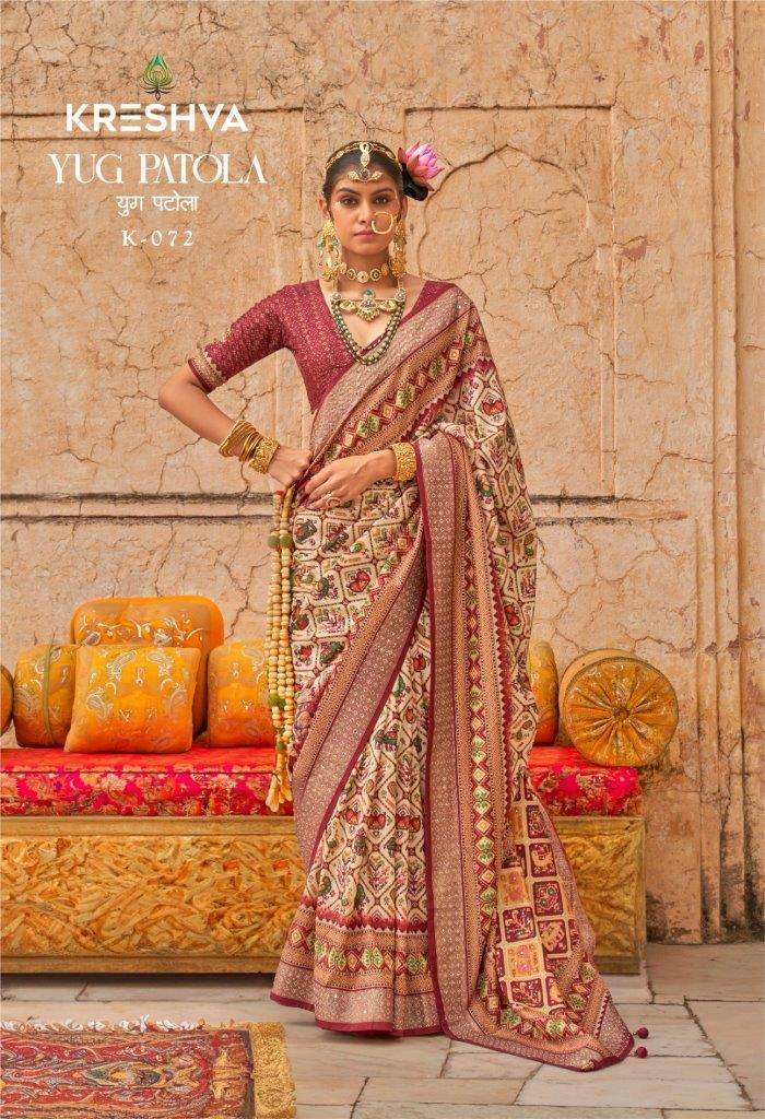 YUG PATOLA BY KRESHVA 072 TO 078 SERIES SOFT PV SILK PRINTED SAREES