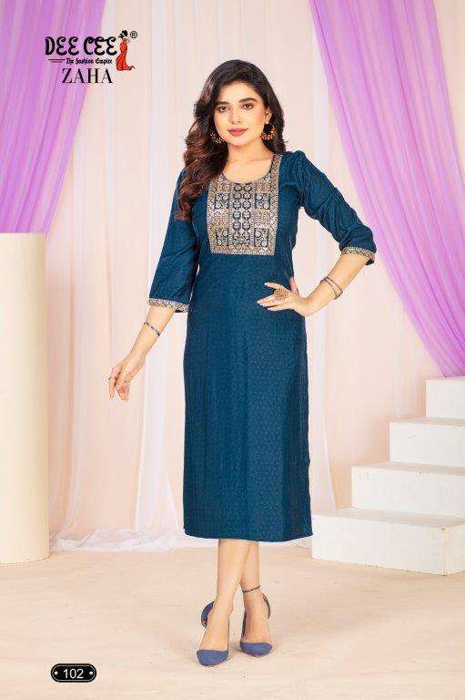 ZAHA BY DEE CEE 1001 TO 1006 SERIES DESIGNER FANCY ROMAN SILK PRINT KURTIS