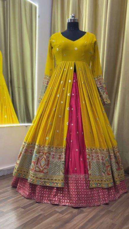 6453 HIT DESIGN BY ASLIWHOLESALE FAUX GROEGETTE TOP AND LEHENGA