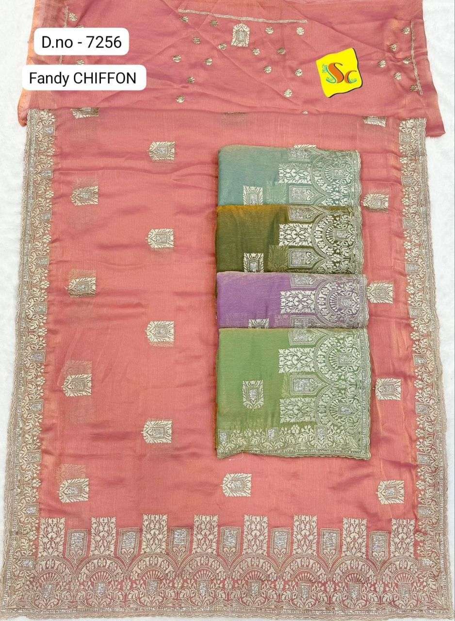 7256 COLOUR BY ASLIWHOLESALE DESIGNER SOFT FANCY CHIFFON WORK SAREES