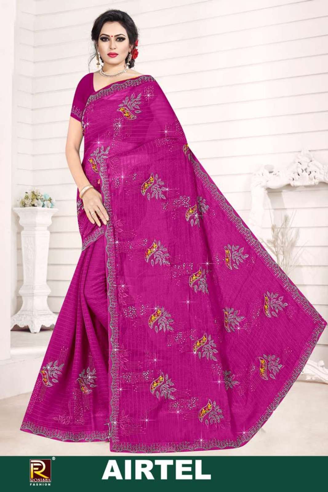 AIRTEL BY RONISHA FASHION FANCY SIMMER EMBROIDERED SAREES