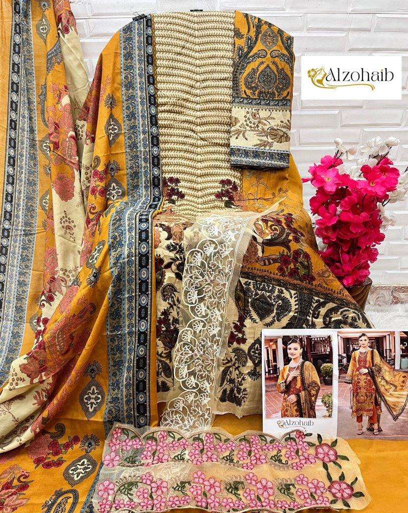 AZ-1099 NX BY ALZOHAIB HEAVY EMBROIDERED PURE COTTON PAKISTANI DRESSES