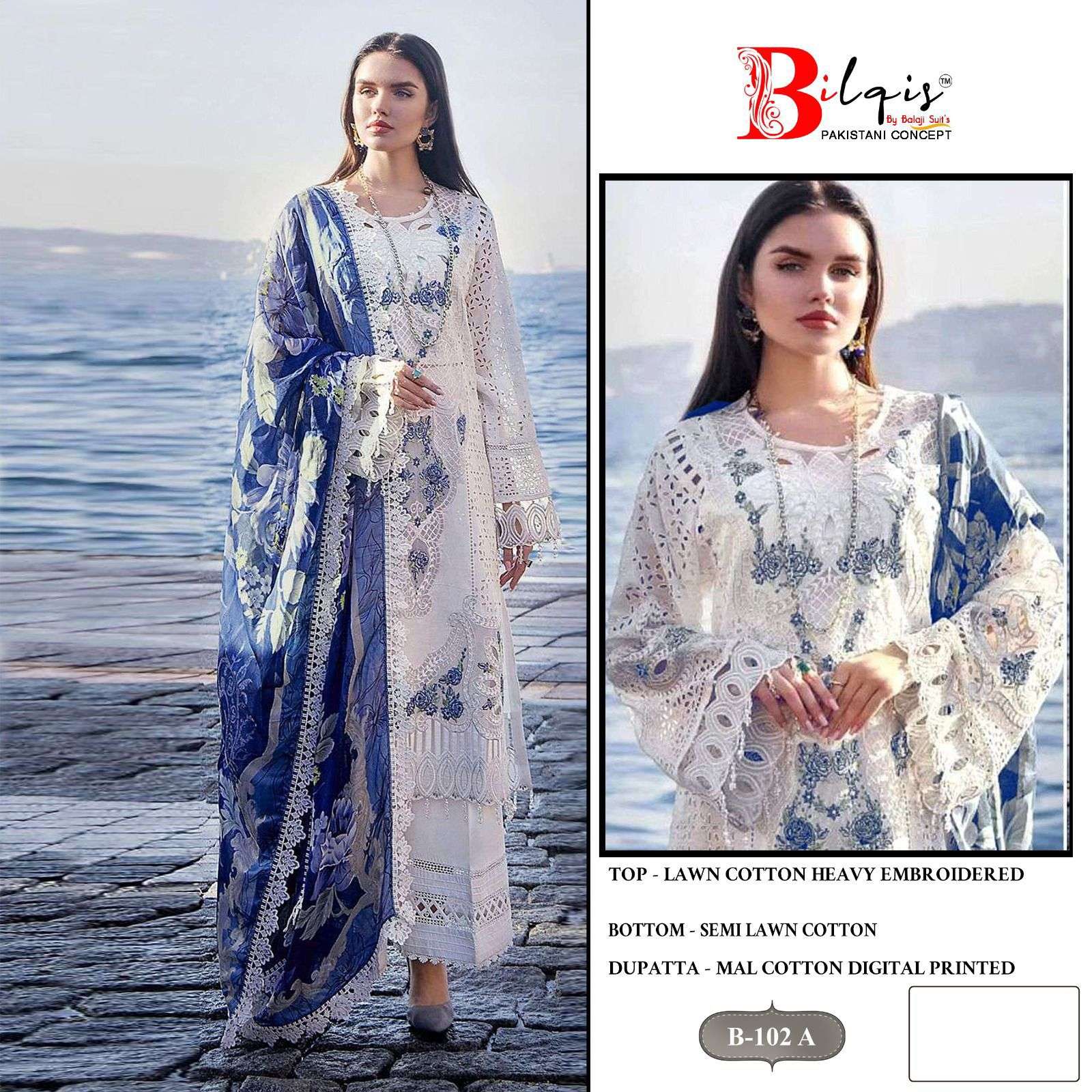 B-102 COLOURS BY BILQIS DESIGNER CAMBRIC COTTON EMBROIDERED PAKISTANI DRESSES