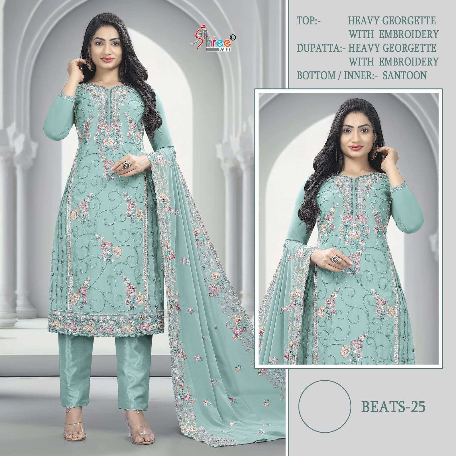 BEATS-25 COLOURS BY SHREE FABS DESIGNER GEORGETTE EMBROIDERY PAKISTANI DRESSES