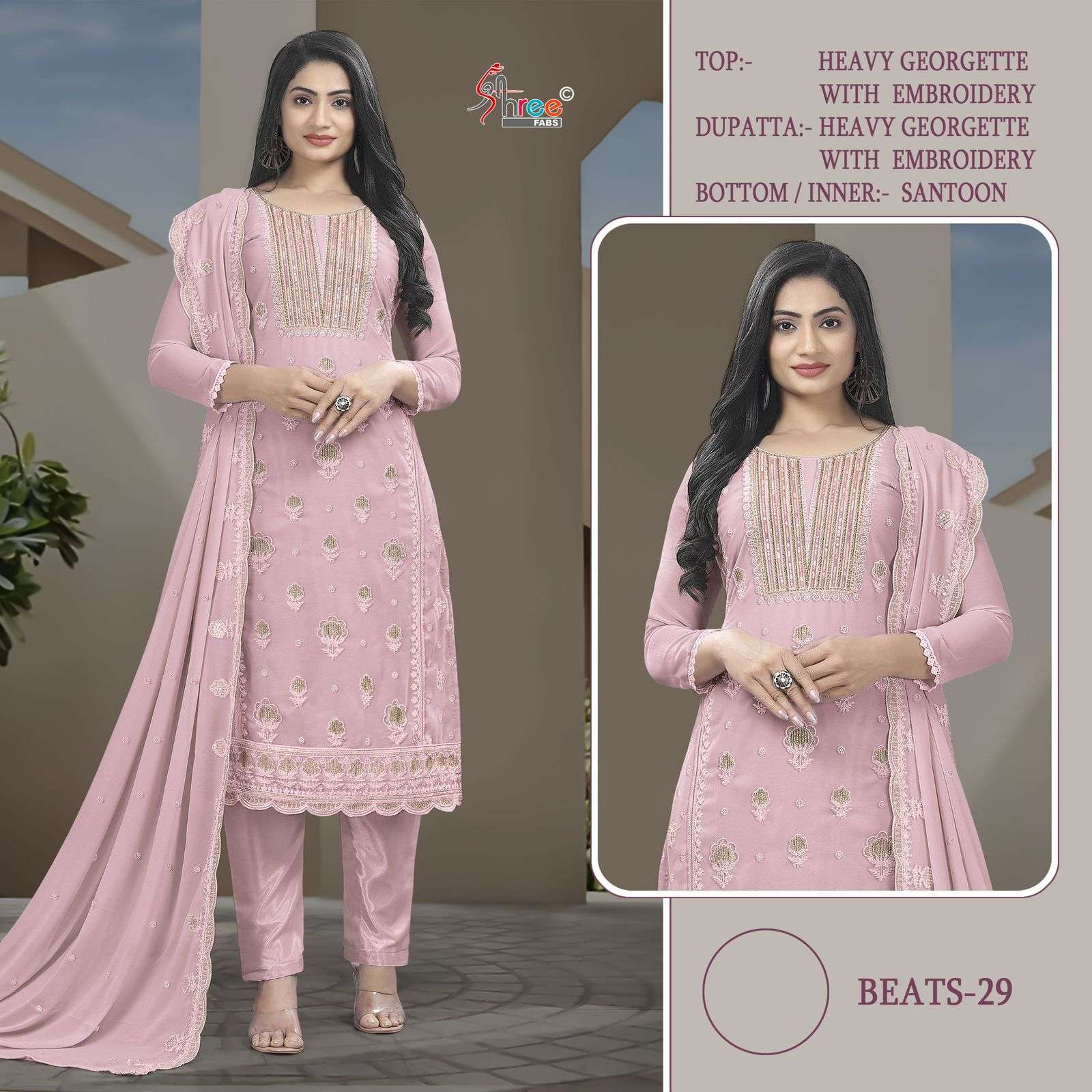 BEATS-29 COLOURS BY SHREE FABS DESIGNER GEORGETTE EMBROIDERY PAKISTANI DRESSES