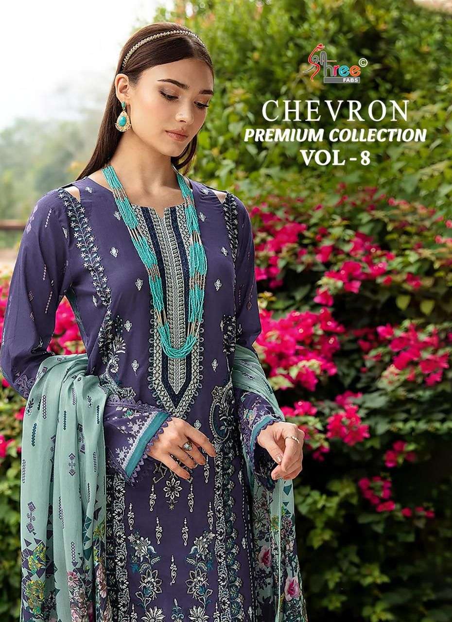 CHEVRON PREMIUM COLLECTION VOL-08 BY SHREE FAB COTTON EMBROIDERED PAKISTANI DRESSES 