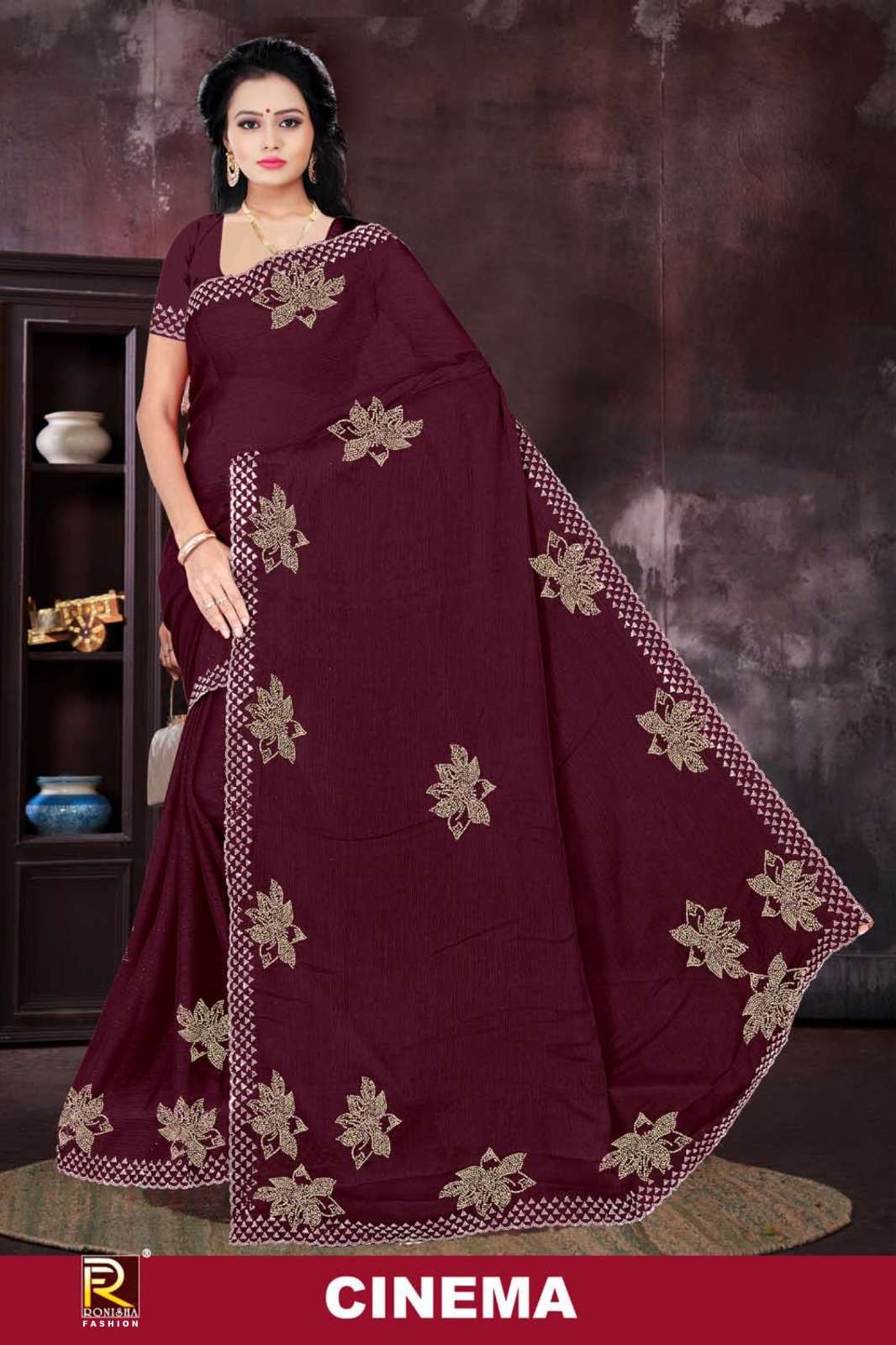 CINEMA BY RONISHA FANCY SIMMER SAREES 