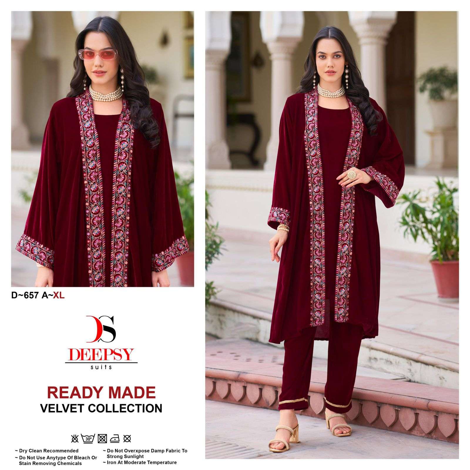 D-657 COLOURS BY DEEPSY SUITS HEAVY VELVET EMBROIDERY PAKISTANI DRESSES SHRUG