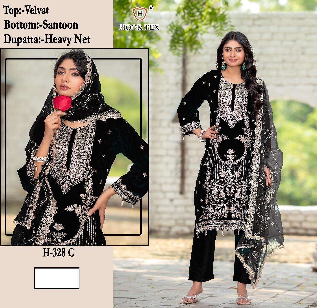 H-328 COLOURS BY HOOR TEX DESIGNER VELVET EMBROIDERY PAKISTANI DRESSES