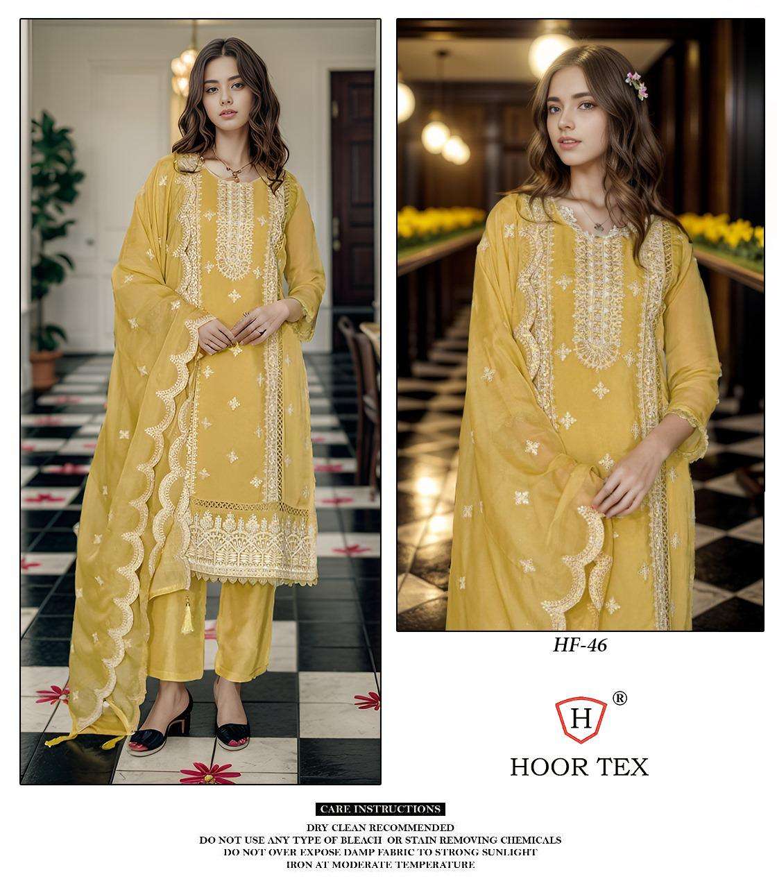 HF-46 HIT DESIGN BY HOOR TEX DESIGNER ORGANZA EMBROIDERED PAKISTANI DRESSES