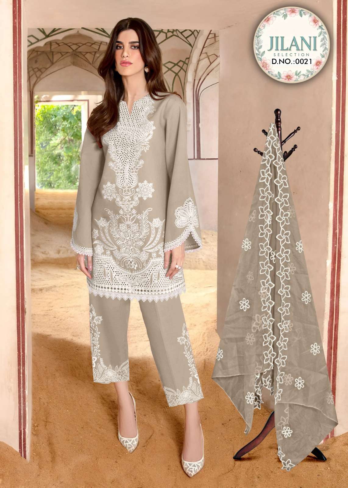 J-0021 BY JILANI DESIGNER PURE FAUX GEORGETTE PATCH EMBROIDERY DRESSES