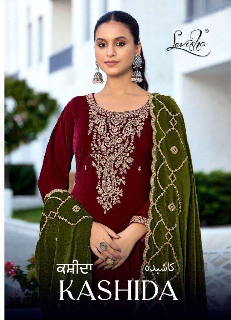 KASHIDA BY LEVISHA 1001 TO 1006 SERIES PURE VELVET 9000 EMBROIDERY DRESSES