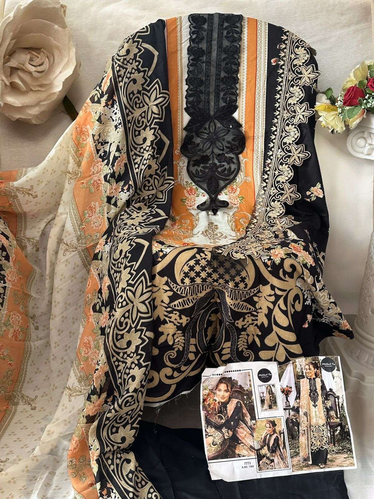 M-1389 BY MEHBOOB TEX HEAVY COTTON PRINT PATCH EMBROIDERED DRESSES