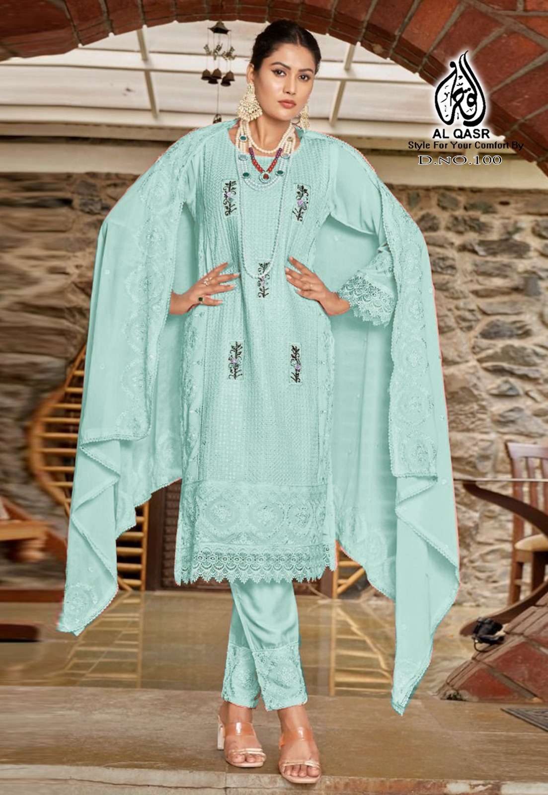 MA-100 BY AL QASR FAUX GEORGETTE WITH EMBROIDERED PAKISTANI DRESSES